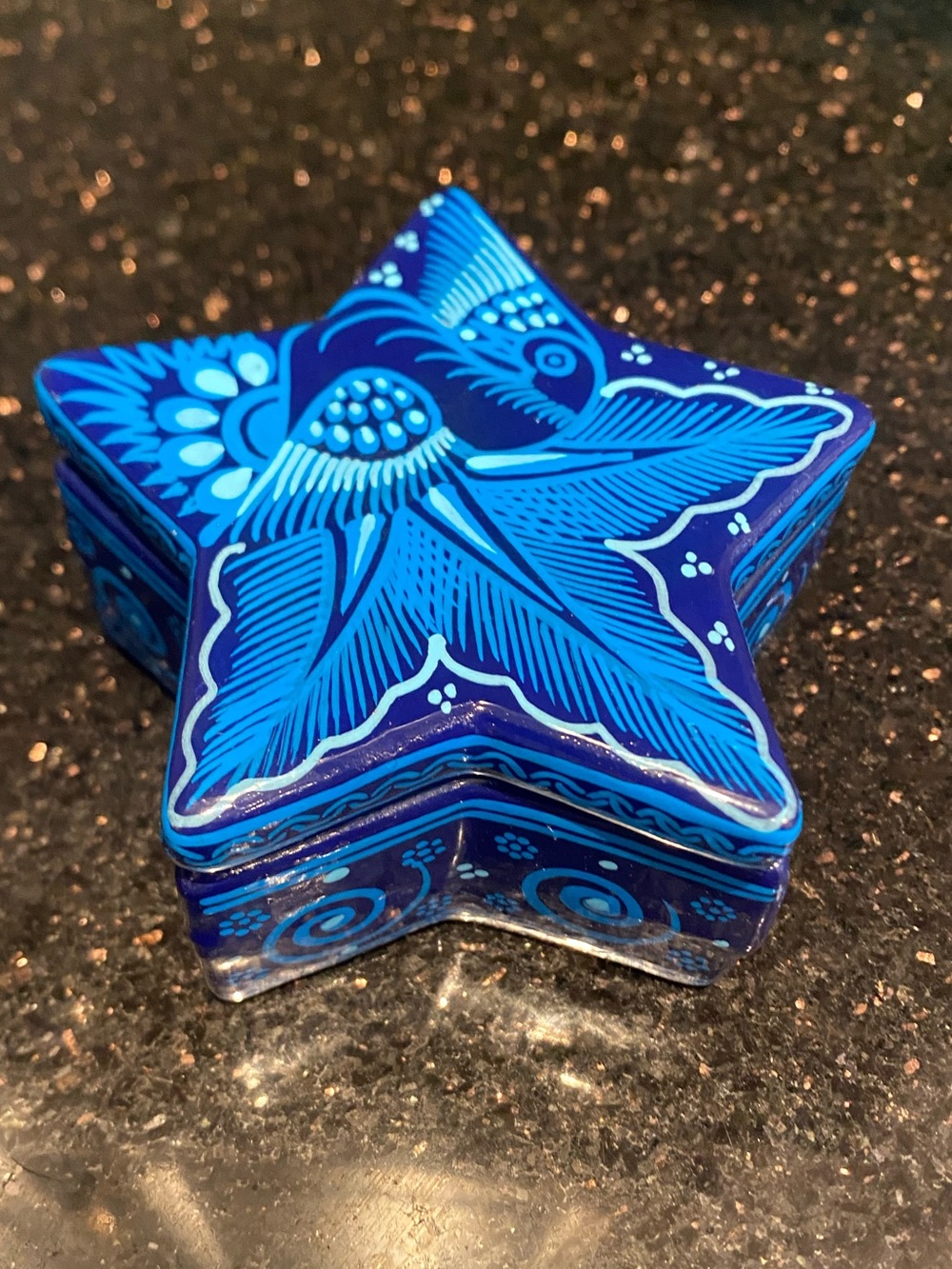 Star Shaped Blue Trinket Box - Mexican Folk Art